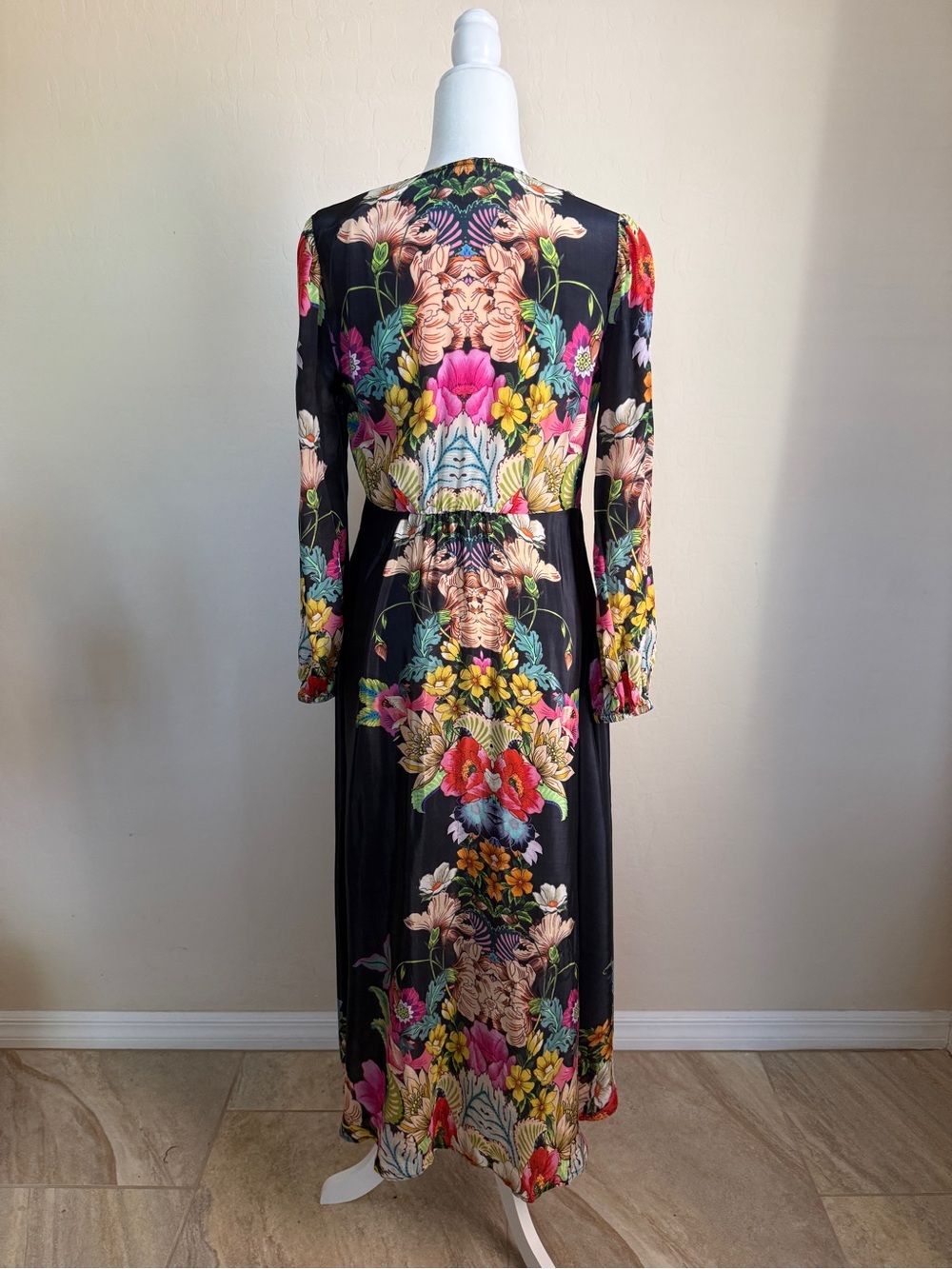 Boston Proper Black Floral Duster Puff Long Sleeve Maxi Kimono Cover Up - Picture 5 of 9